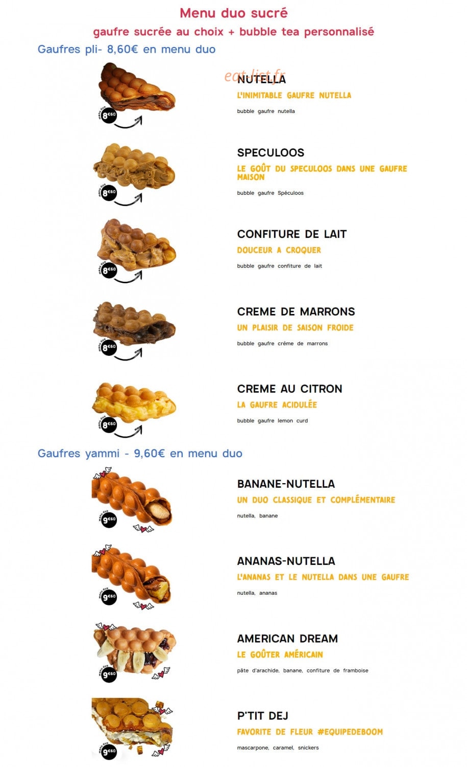 Bubble Boom Café — carte page 1