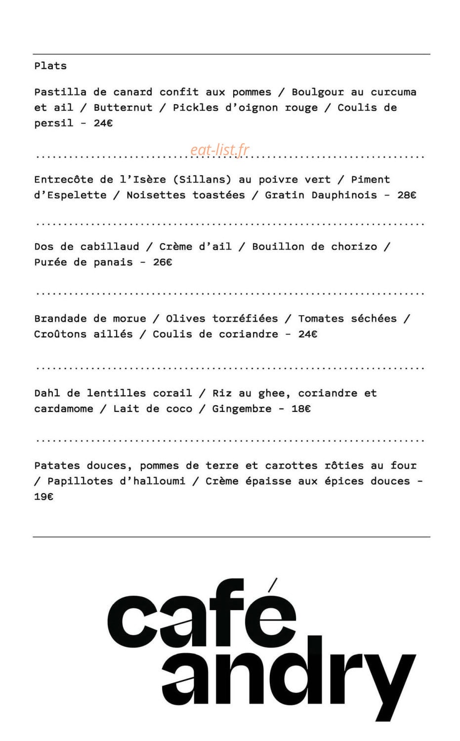 Café andry — carte page 1