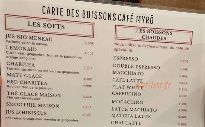 Café Myrö — carte page 1