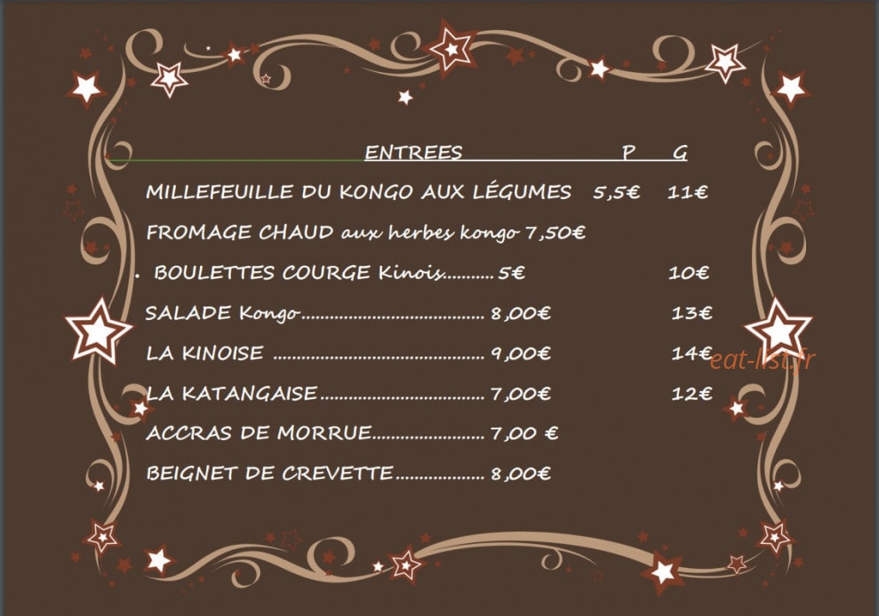 Casa Restaurants Afro-kongo — carte page 1