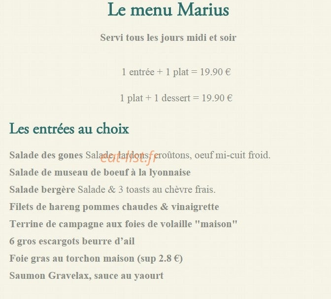 Chez Marius — carte page 1