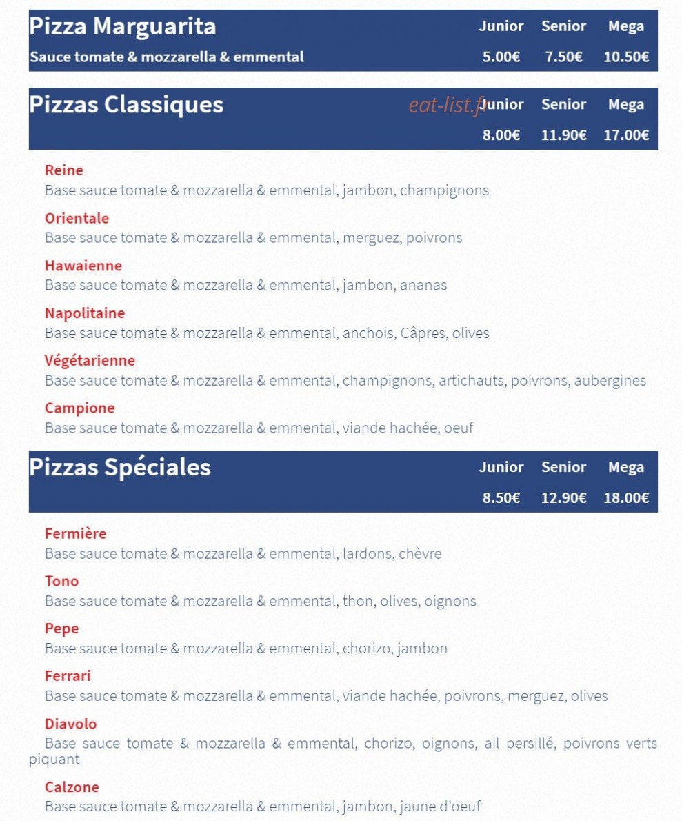 Chrono Pizza — carte page 1