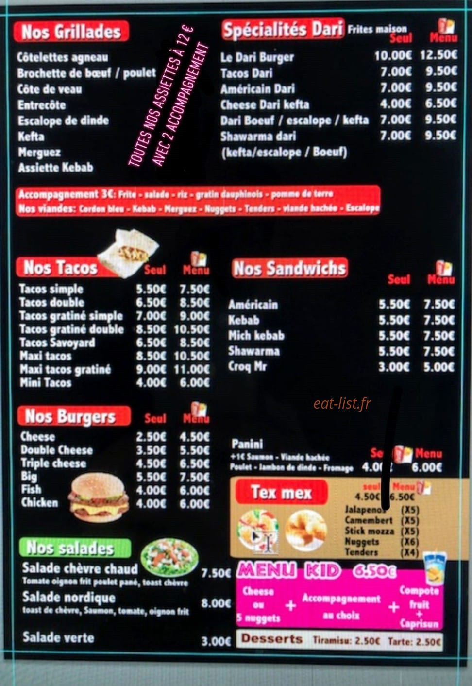 Daris Grill — carte page 1