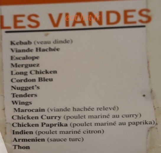 Fast-food Le Palais du Sud — carte page 1