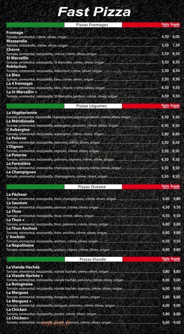 Fast pizza — carte page 2