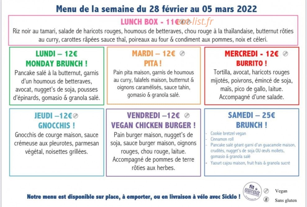 Fit & Gourmande — carte page 1
