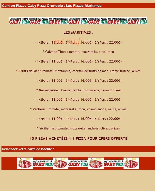 Gaby Pizza — carte page 3