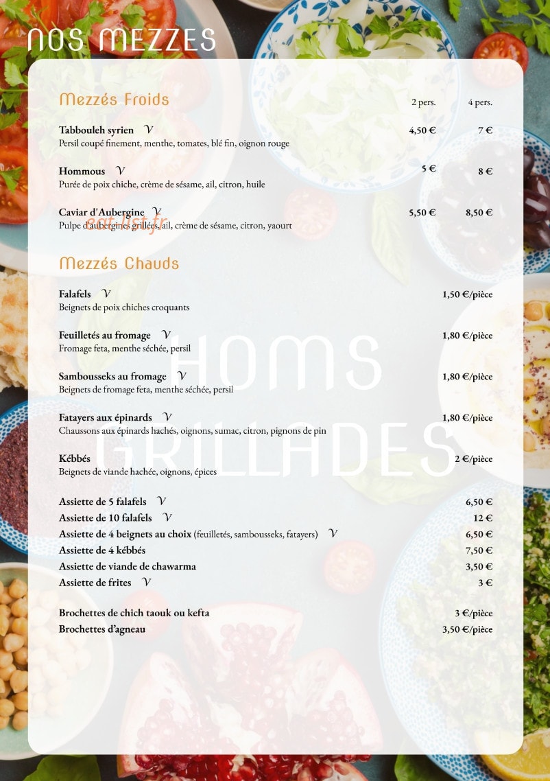 Homs Grillades — carte page 1
