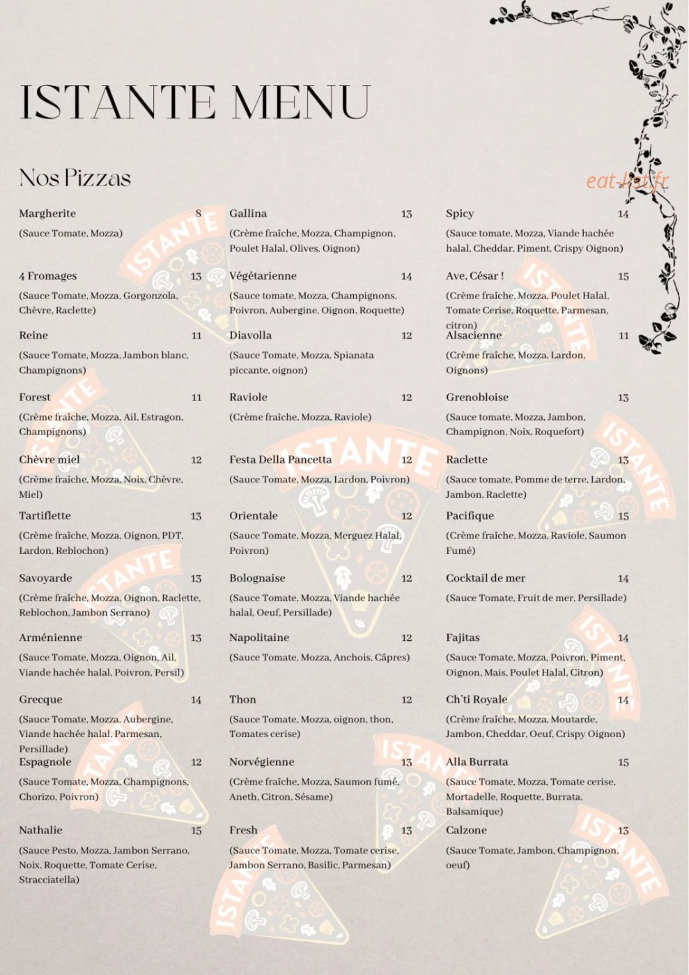 Istante Pizza — carte page 1