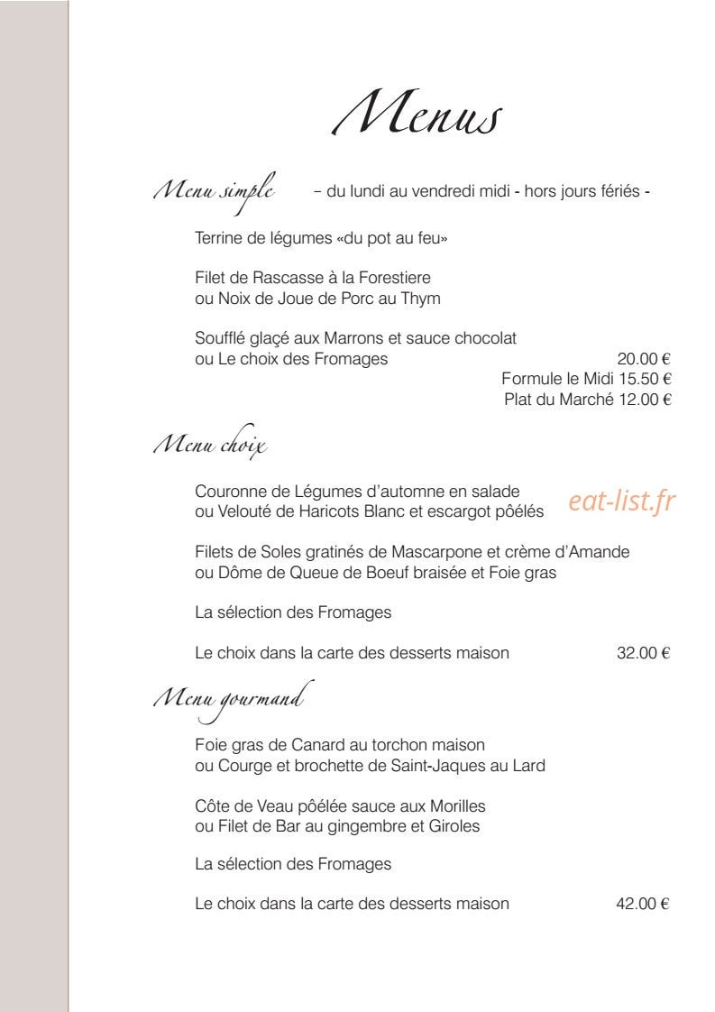 L'envie des mets — carte page 1