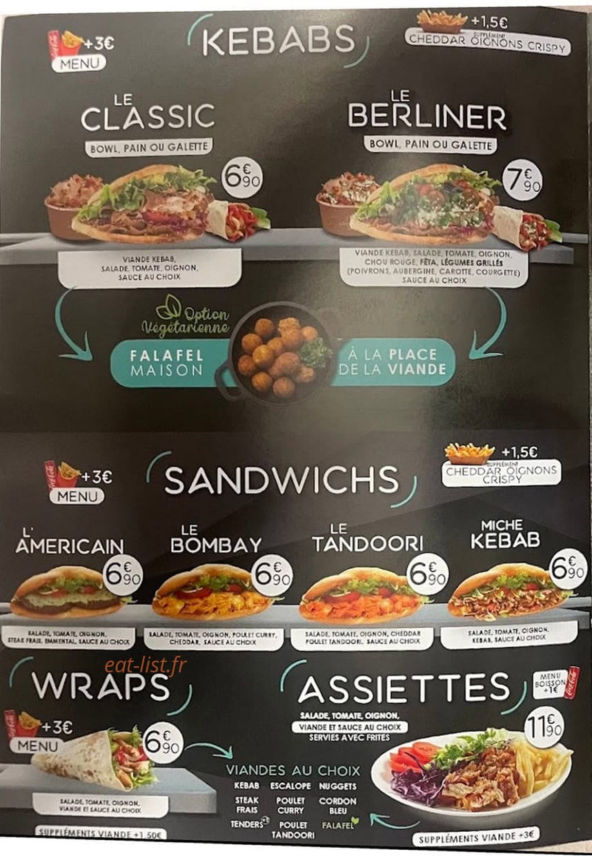 L'oasis kebab — carte page 1