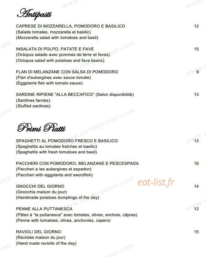 La Bocca Felice — carte page 1