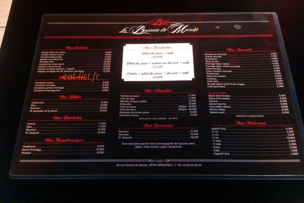 La Brasserie du Marché — carte page 1