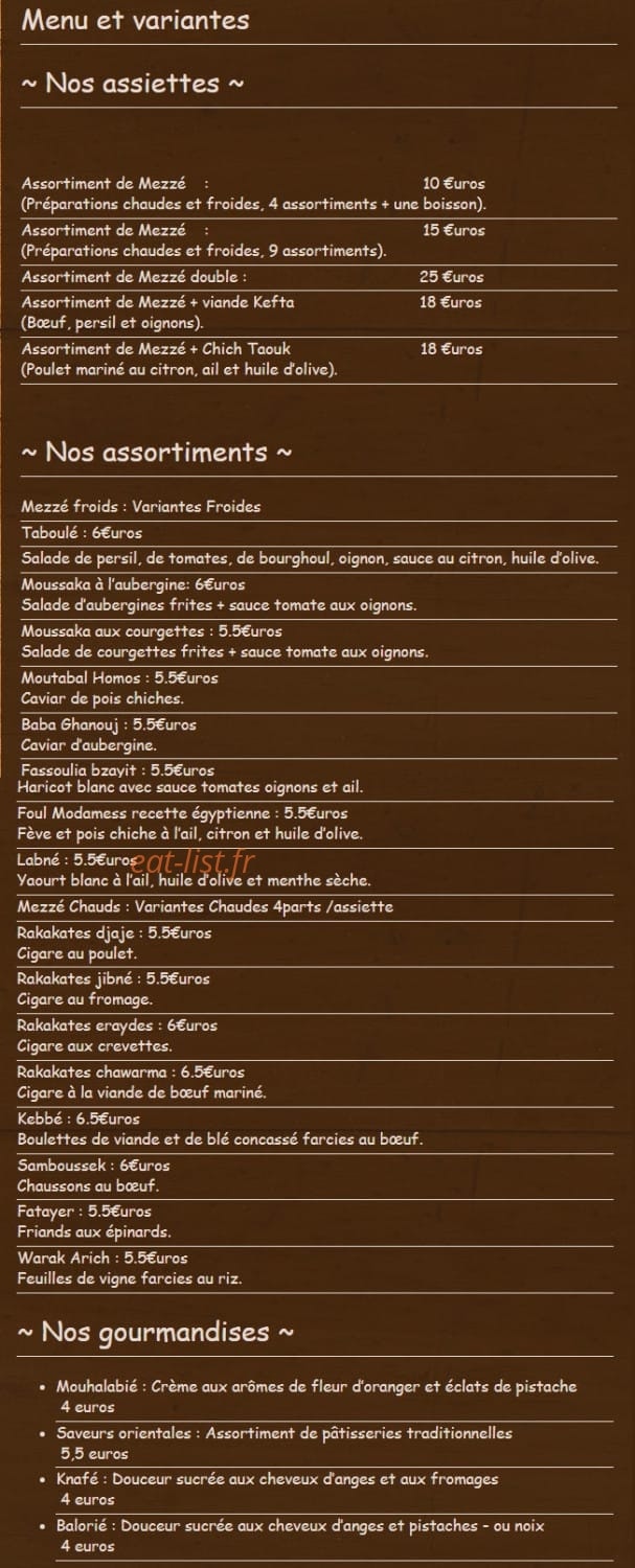 La Taverne Libanaise — carte page 1
