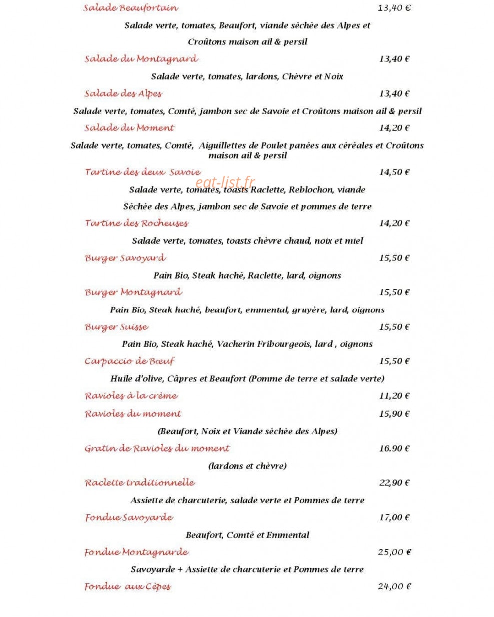 Le Bistrot Savoyard — carte page 1