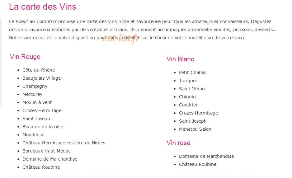Le Boeuf au Comptoir — carte page 3