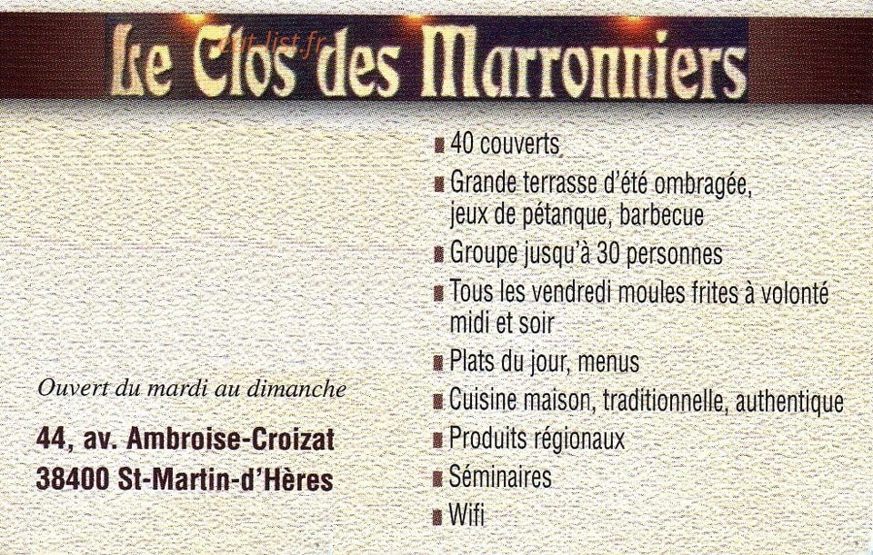 Le Clos Des Marronniers — carte page 1