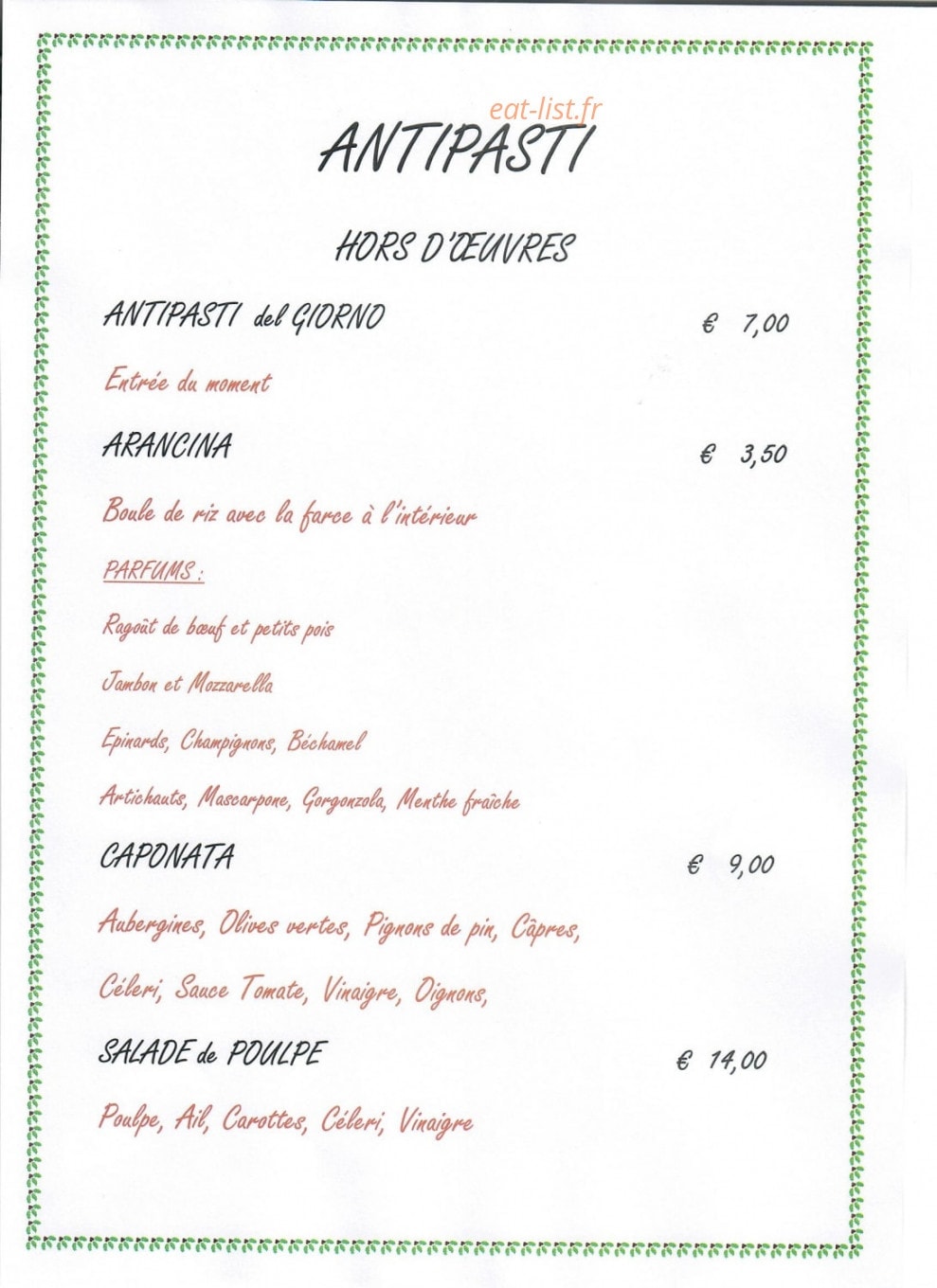 Le Comptoir Italien — carte page 1
