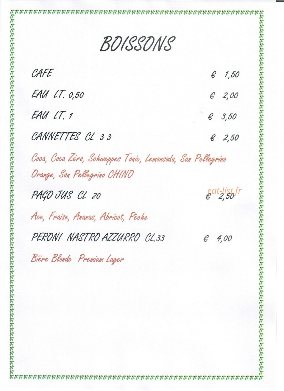 Le Comptoir Italien — carte page 8