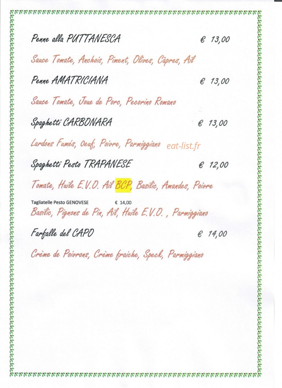 Le Comptoir Italien — carte page 3