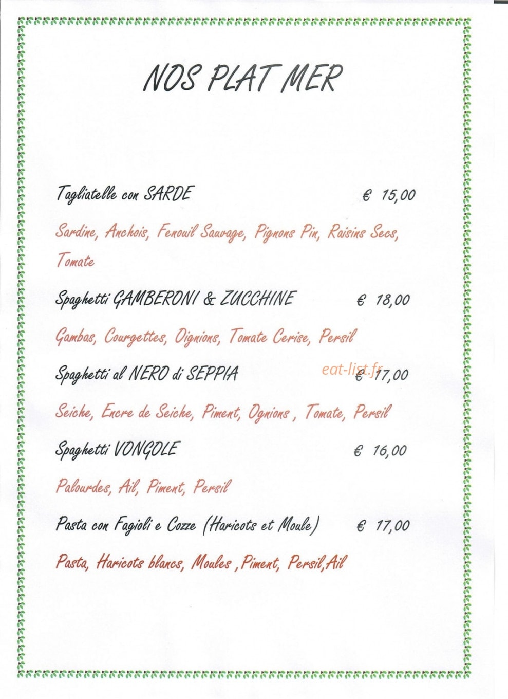 Le Comptoir Italien — carte page 4