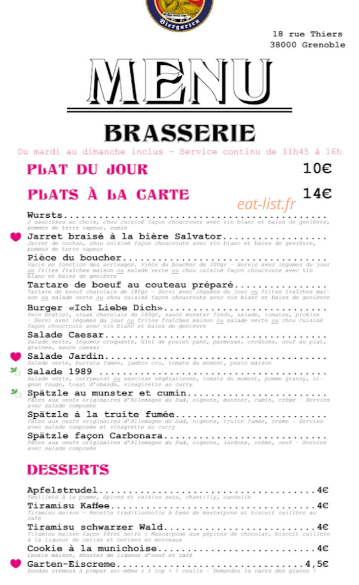 Le Jardin Biergarten — carte page 1
