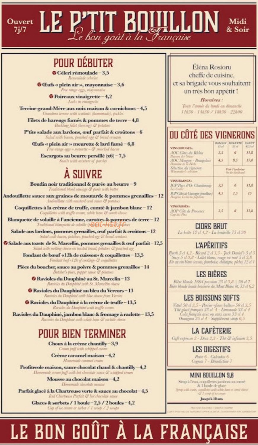 Le P'tit Bouillon — carte page 1