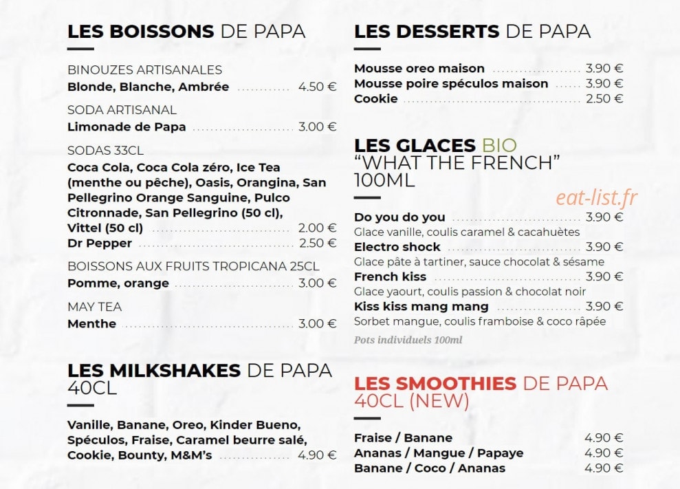 Les Burgers de Papa — carte page 4
