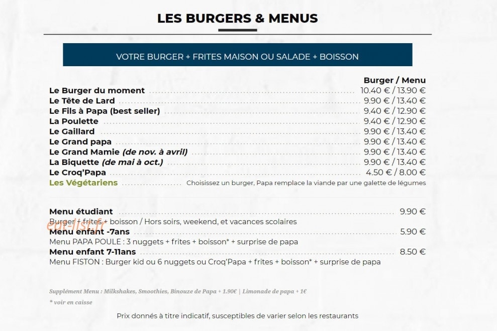 Les Burgers de Papa — carte page 2