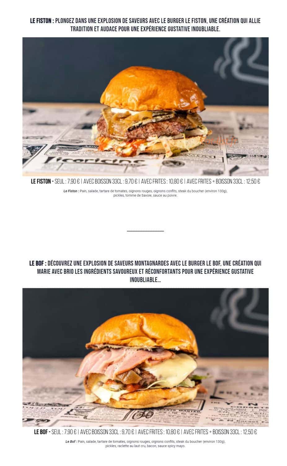 Les Burgers du Daron — carte page 3