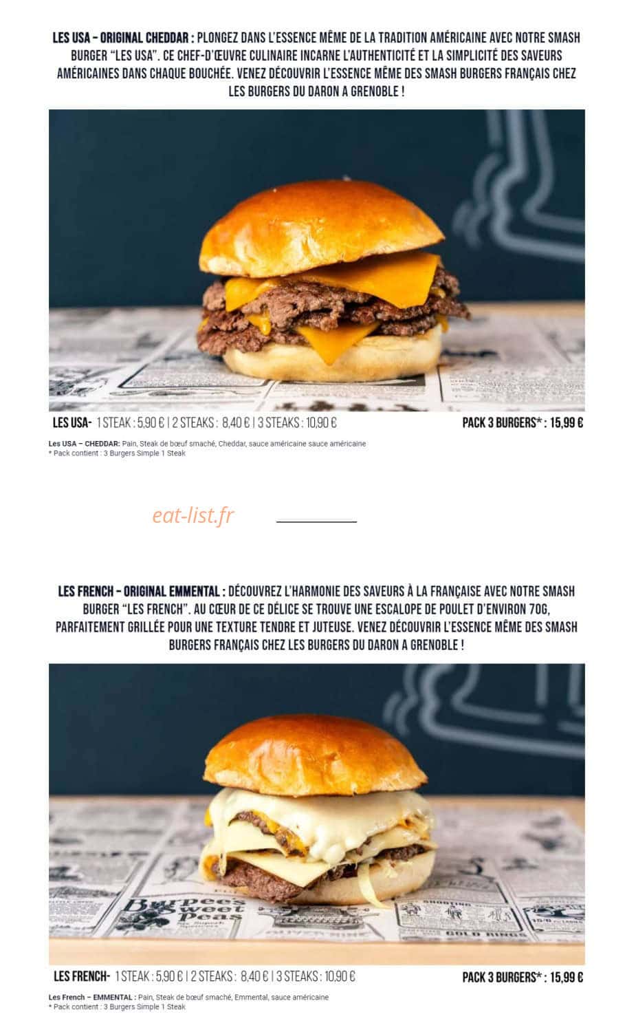 Les Burgers du Daron — carte page 6