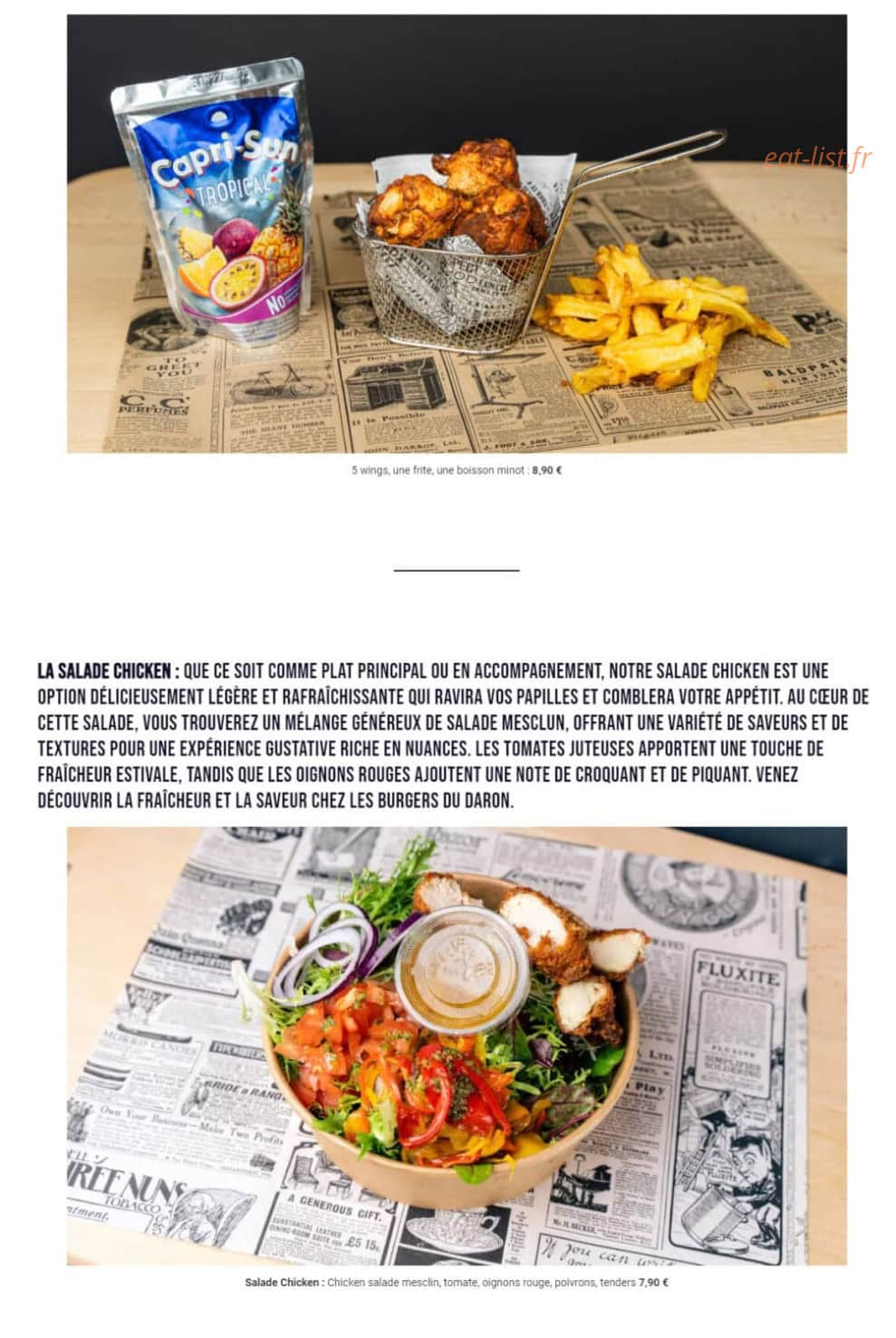 Les Burgers du Daron — carte page 10