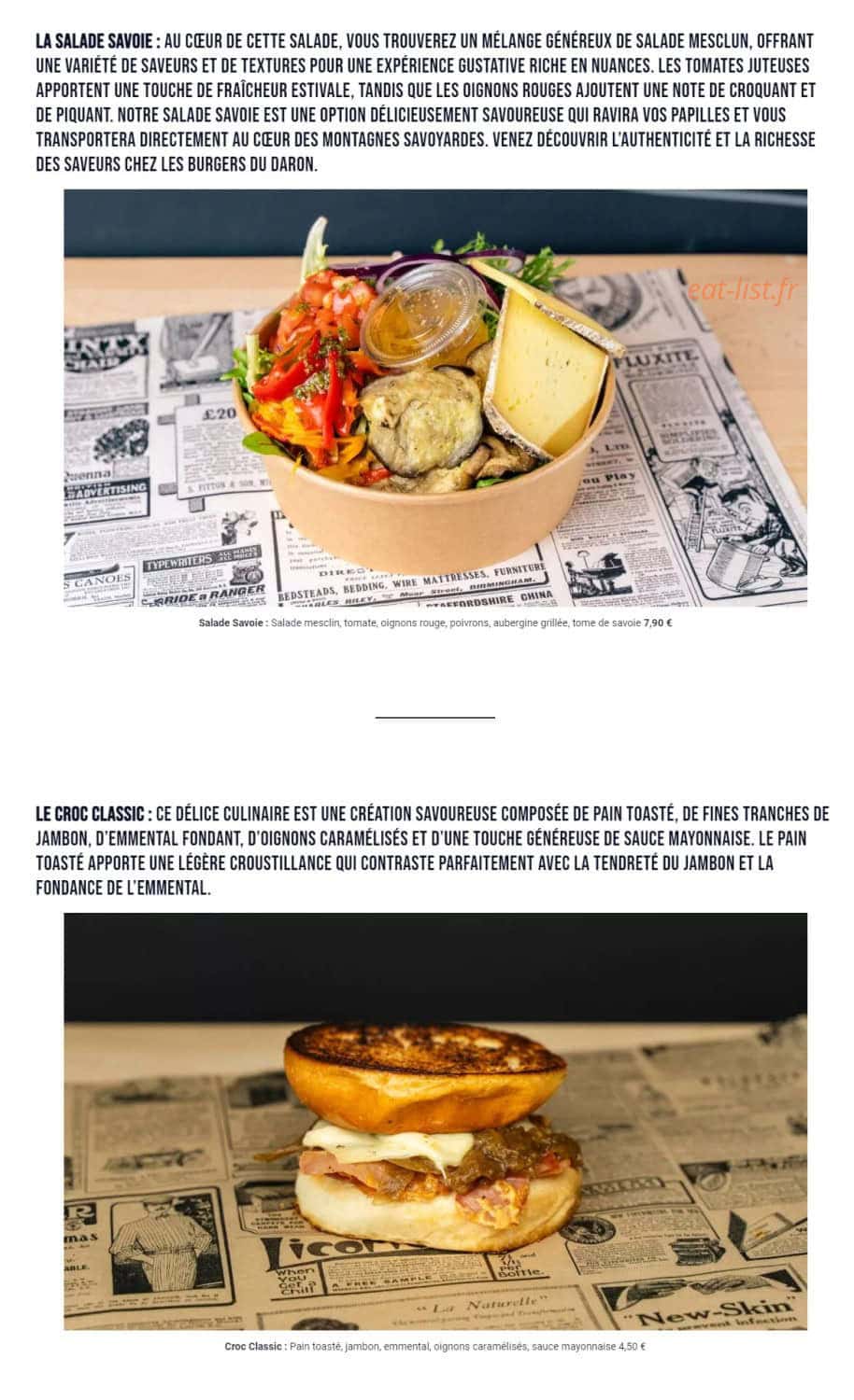 Les Burgers du Daron — carte page 11