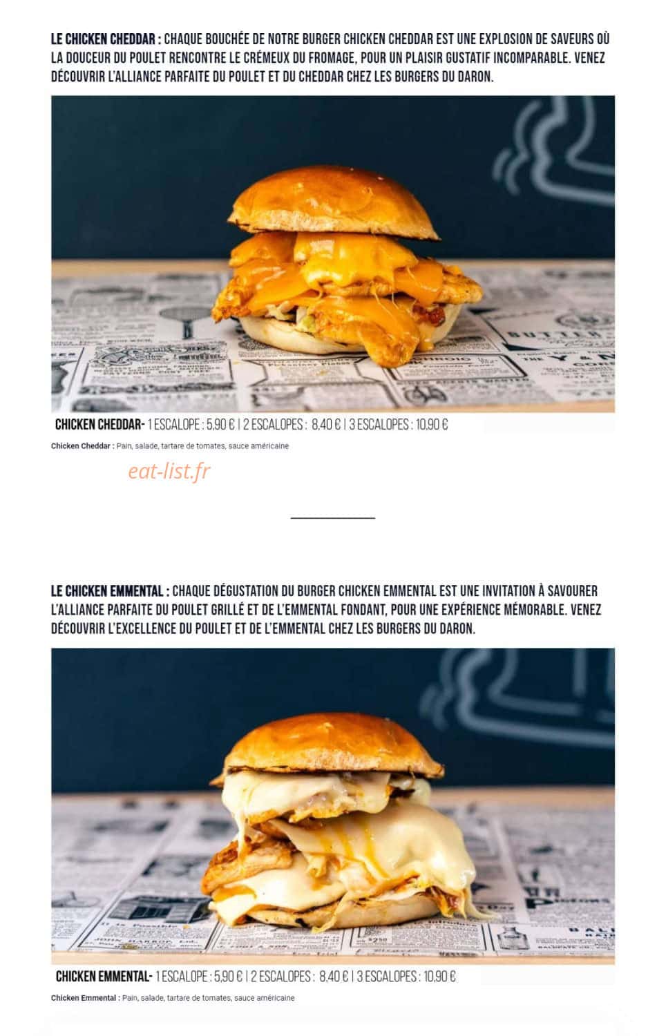 Les Burgers du Daron — carte page 7