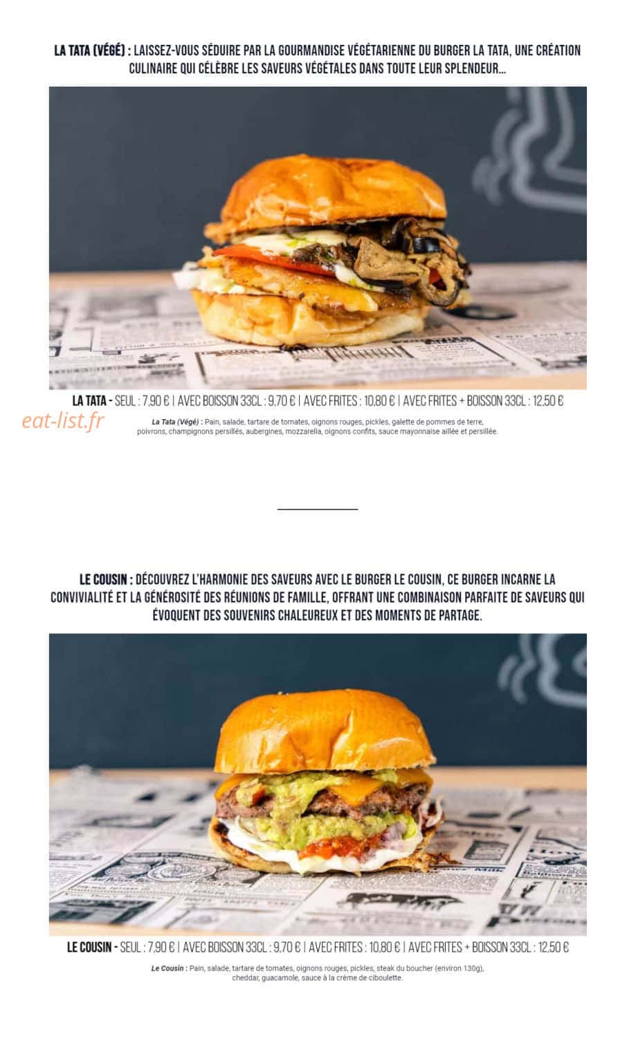 Les Burgers du Daron — carte page 4