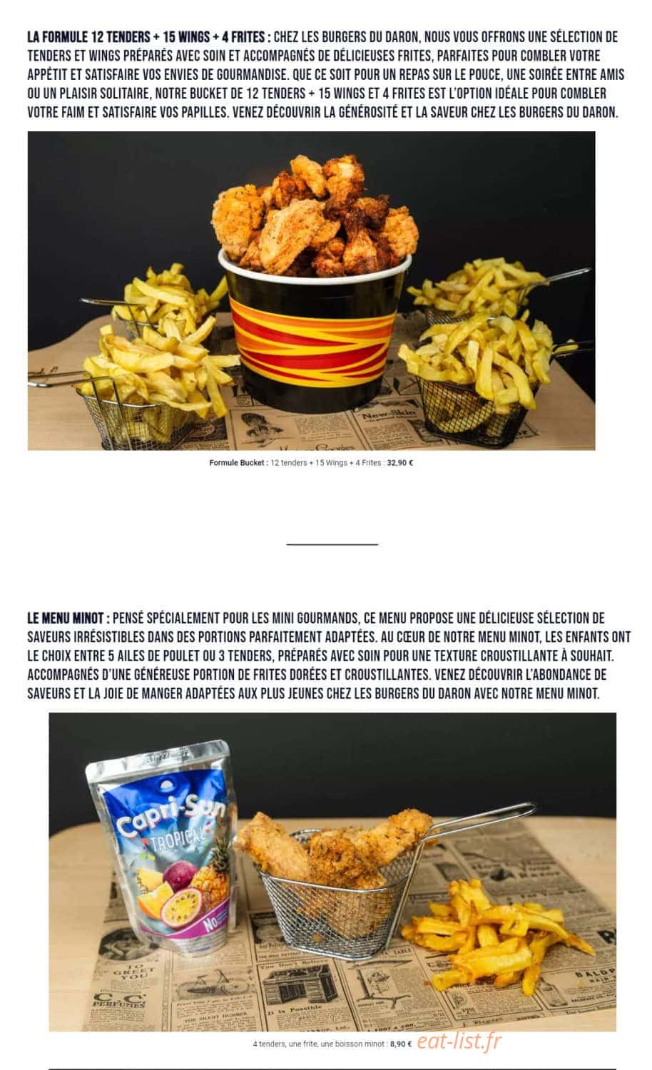 Les Burgers du Daron — carte page 9