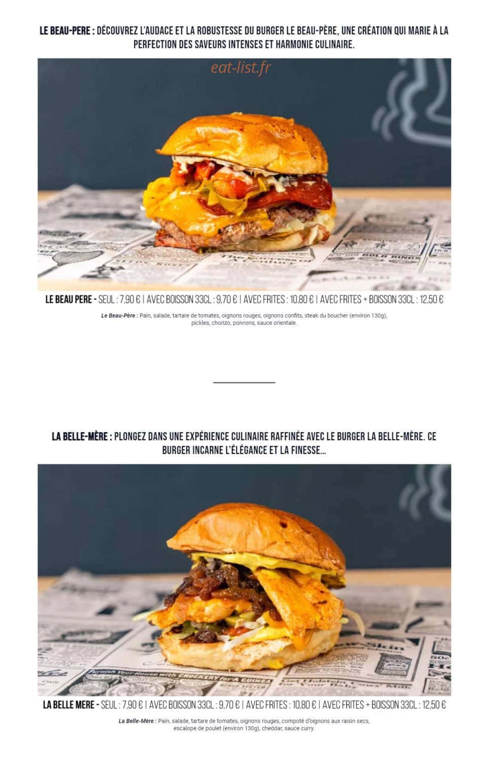 Les Burgers du Daron — carte page 2