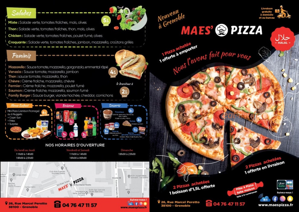 Maes'Pizza — carte page 1