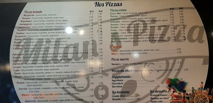 Milan's Pizza — carte page 1