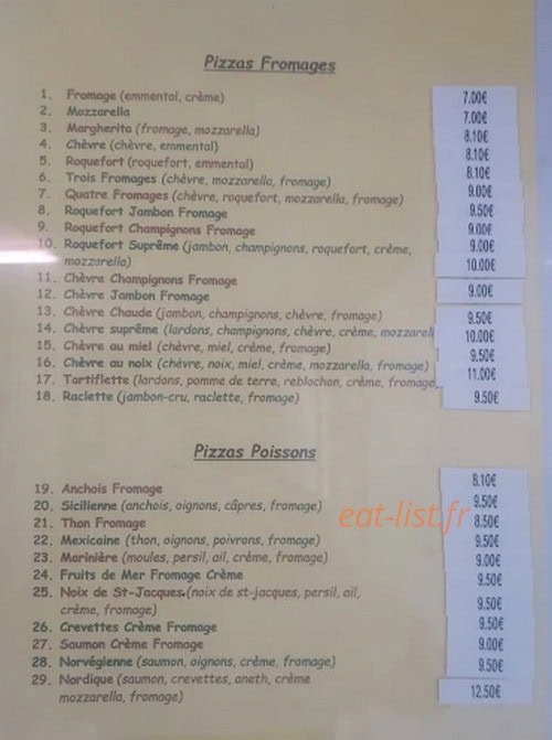 Pizza du Soleil — carte page 1