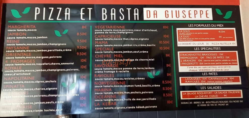 Pizza et Basta Da Giuseppe — carte page 1