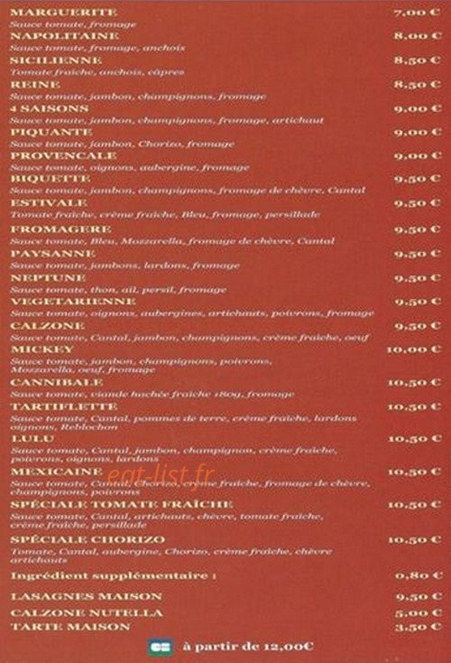 Pizza Vartan — carte page 1