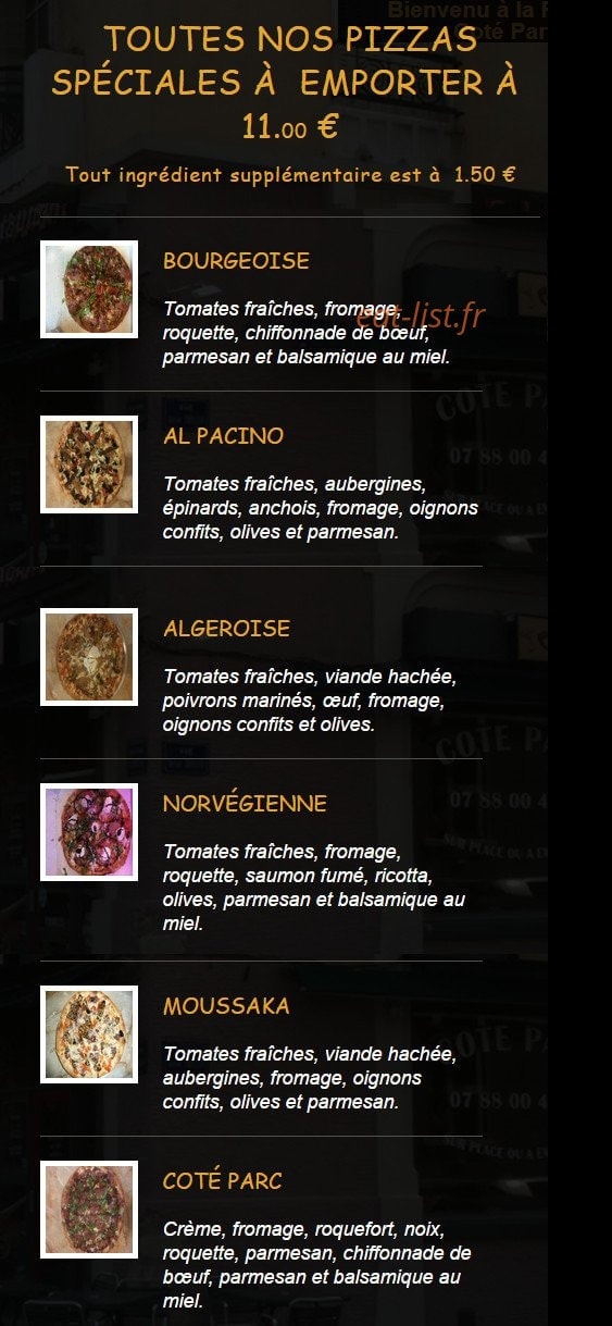 Pizzeria Côté Parc — carte page 5
