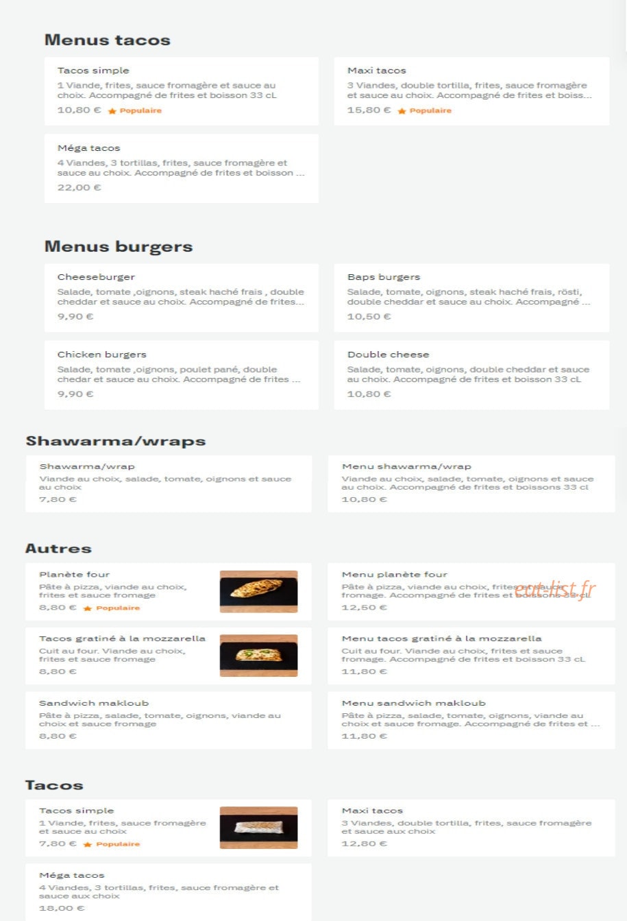 Planete Tacos — carte page 1