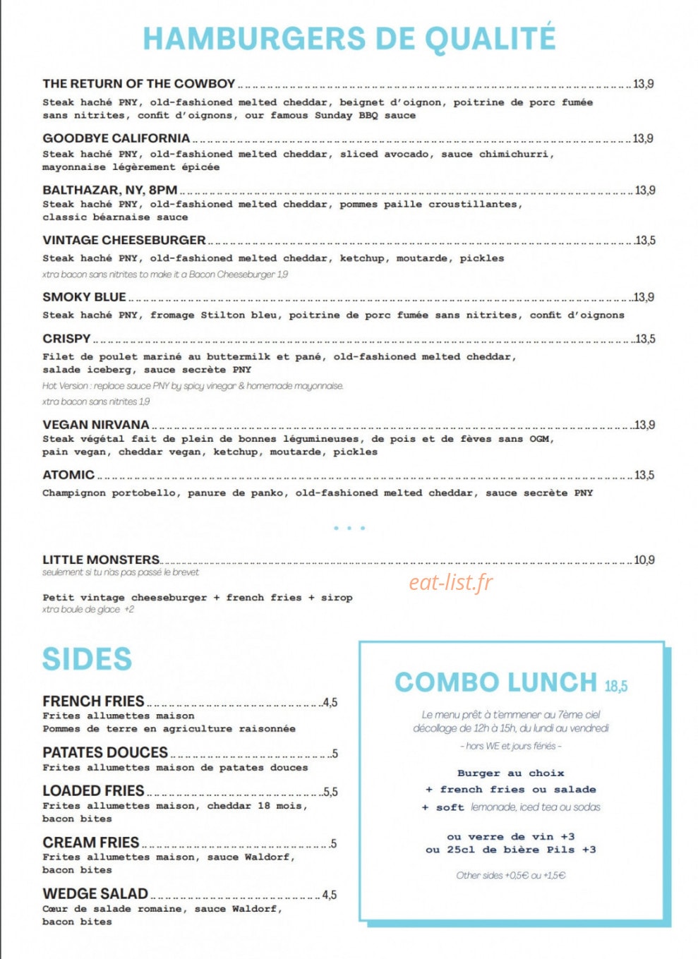 Pny Burger — carte page 1