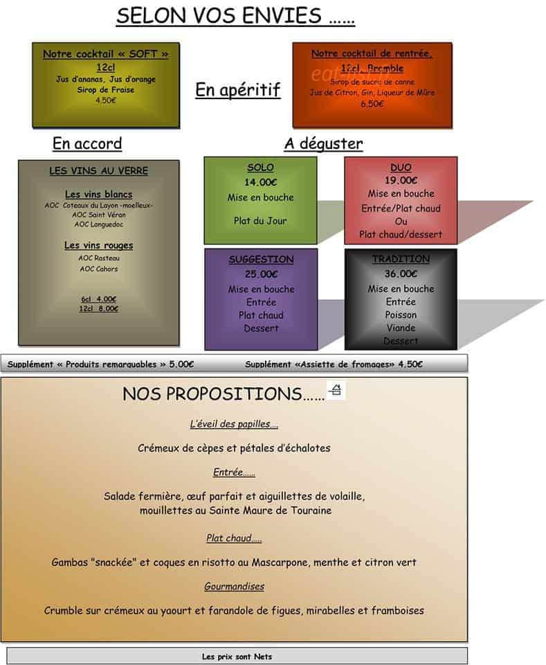 Restaurant Beaumarchais — carte page 1