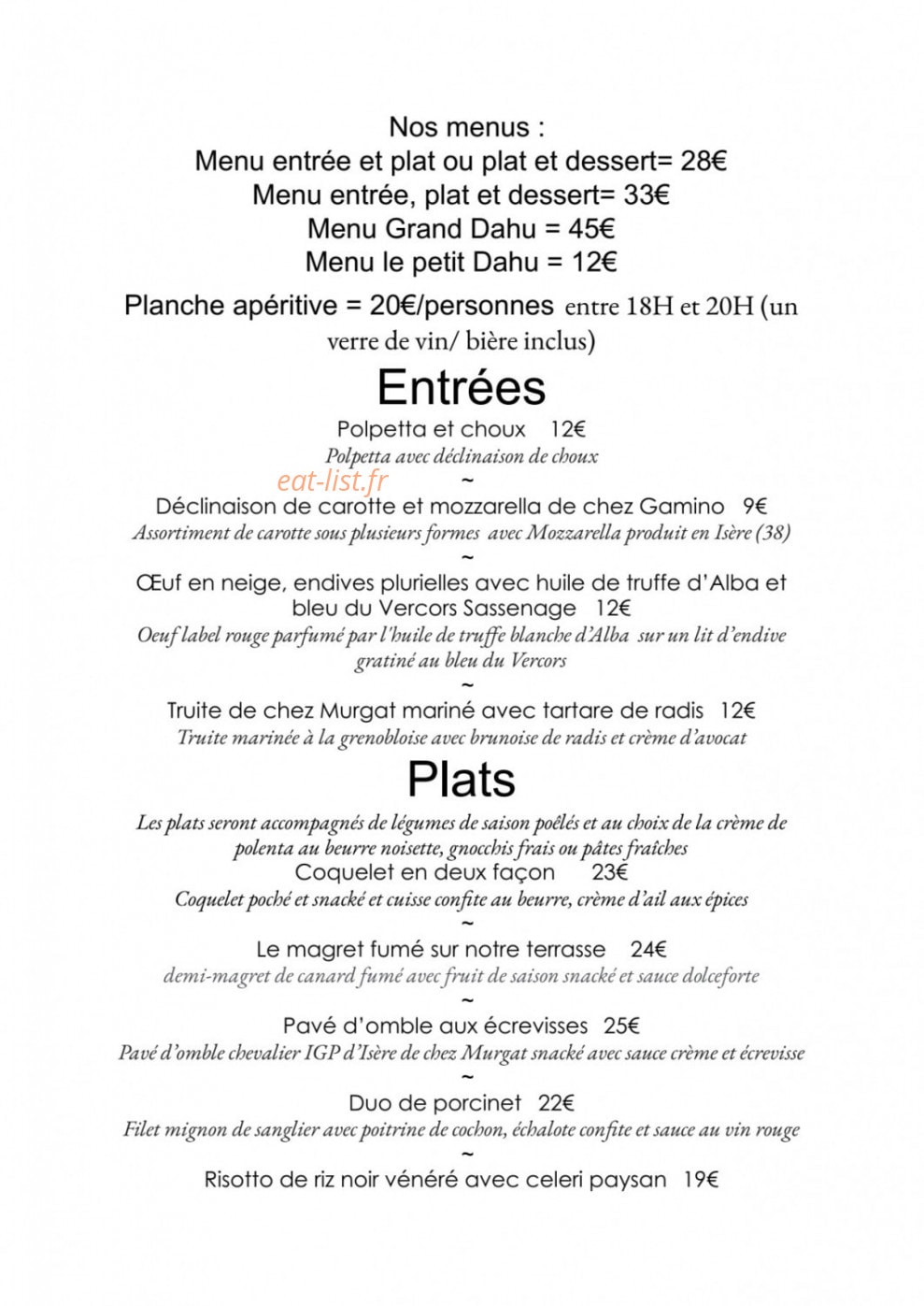 Restaurant Dahu — carte page 2