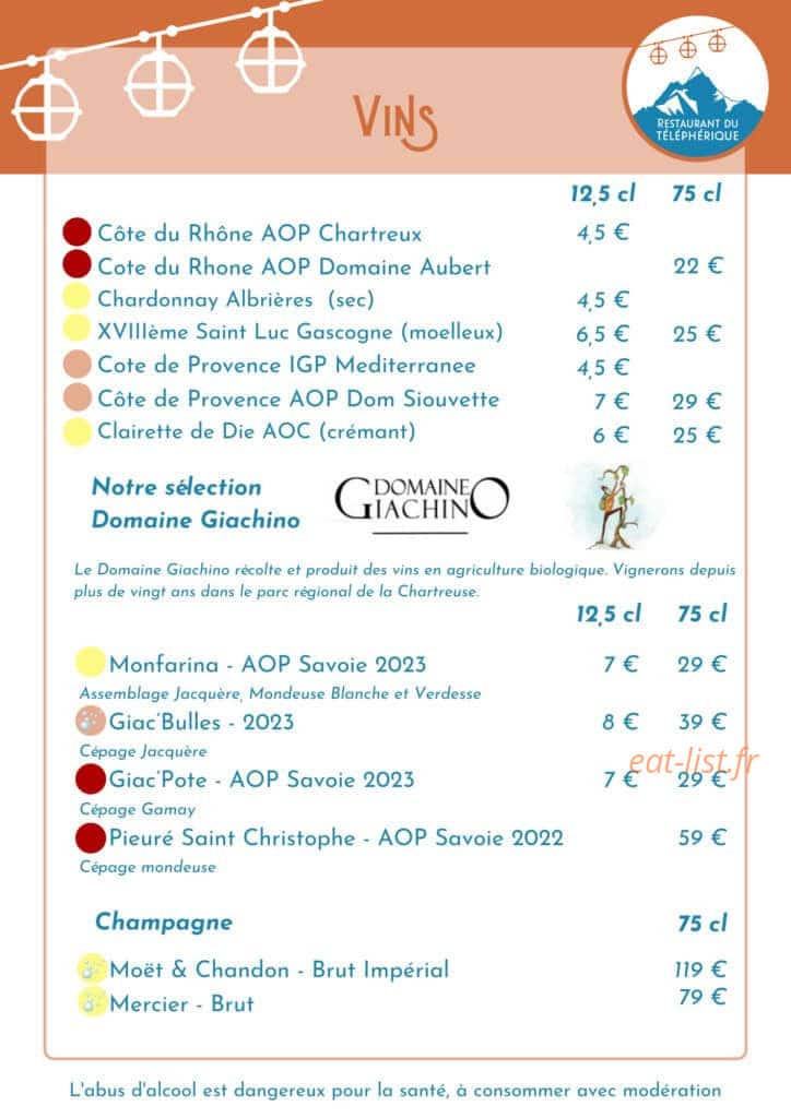 Restaurant du Téléphérique — carte page 8