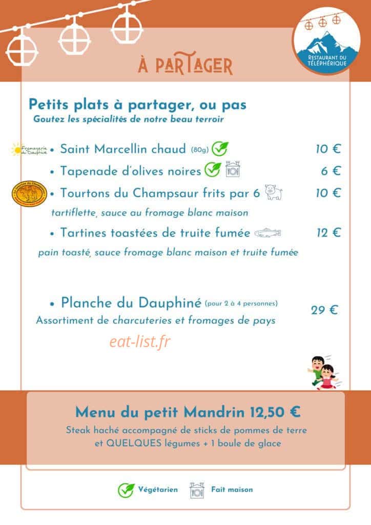 Restaurant du Téléphérique — carte page 1