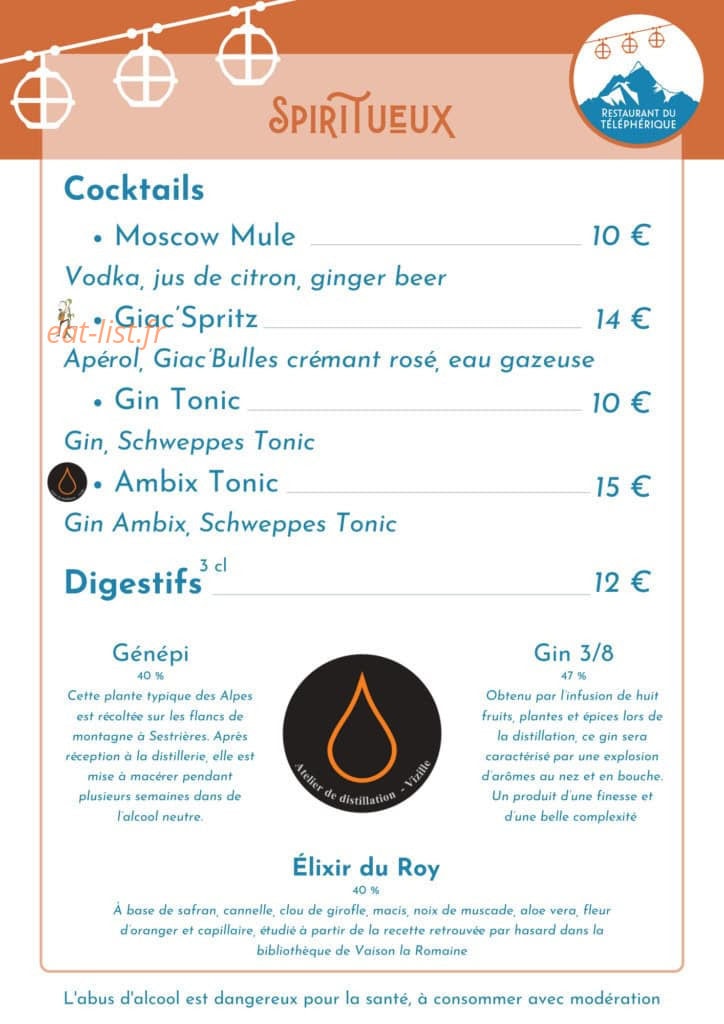 Restaurant du Téléphérique — carte page 9